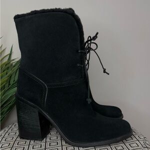 UGG Black Suede Lace-Up Heeled Boots